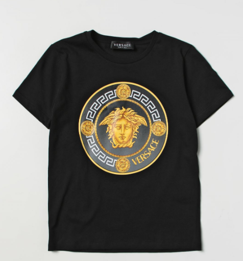 VERSACE KIDS 1000129 1A07317 KIDS T-SHIRT BLACK GOLD