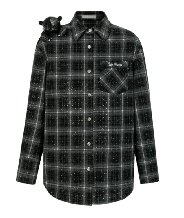 13DE MARZO MZ2500801 BEAR RHINESTONE PLAID SHIRT BLACK 1592 