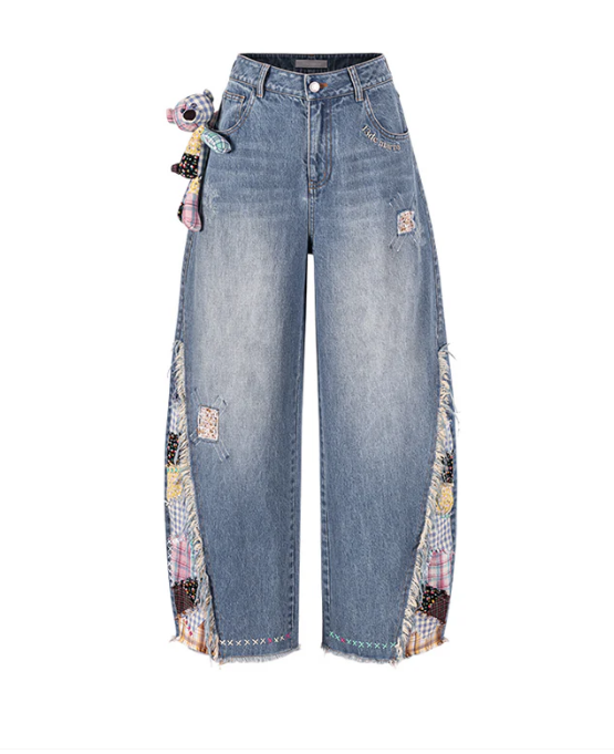 13DE MARZO BEAR PLAID BLADE JEANS BLUE CT