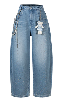 13DE MARZO MZ2602301 FAUX RHINESTONES PEARL CHAINS JEANS BLUE