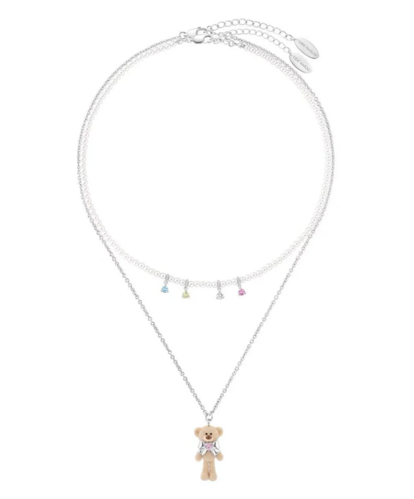 13DE MARZO MZ2607801 BOW BEAR PEARL LAYERED NECKLACE SILVER
