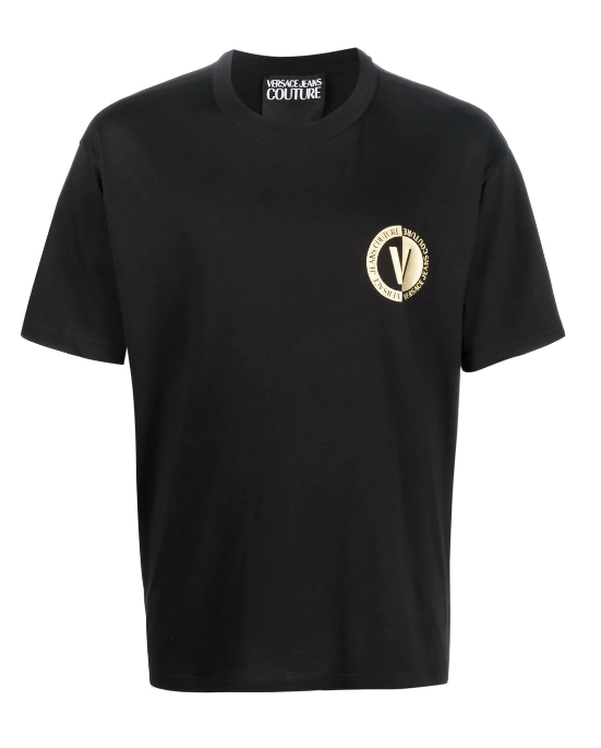 VERSACE JEANS COUTURE 74GAHT10 CJ00T MEN T-SHIRT BLACK GOLD